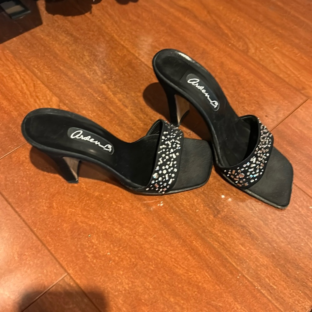 Arden B  black satin rhinestone mules size 6.5